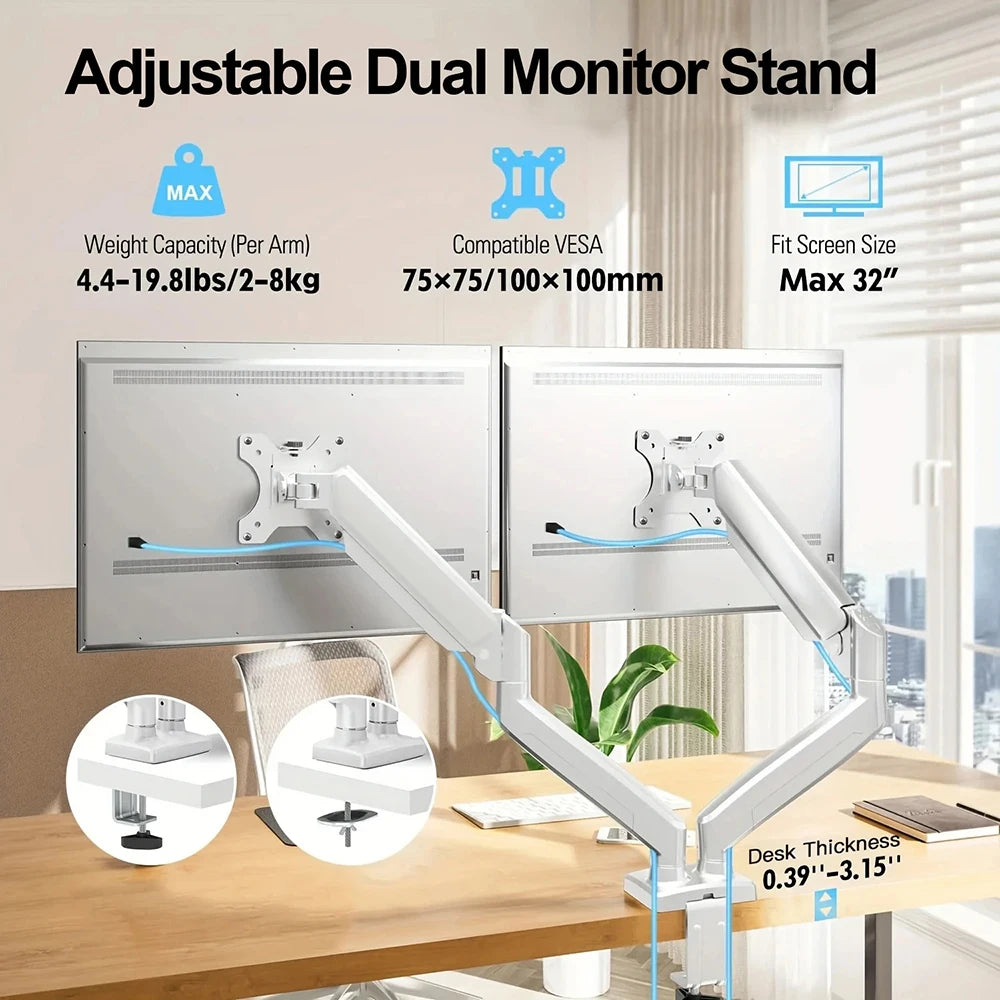 Support de moniteur réglable en hauteur VESA 100 x 100 mm pour deux écrans jusqu'à 32 pouces et 19,8 lb par écran