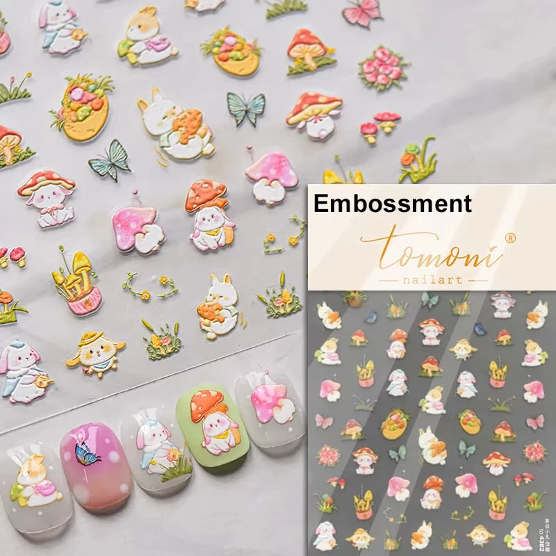 5D Cute Animal Nail Stickers Cute Sketching Graffiti Animal Cat Dog Nail Art Sticker Designs Self Adhesive Decoration Decal