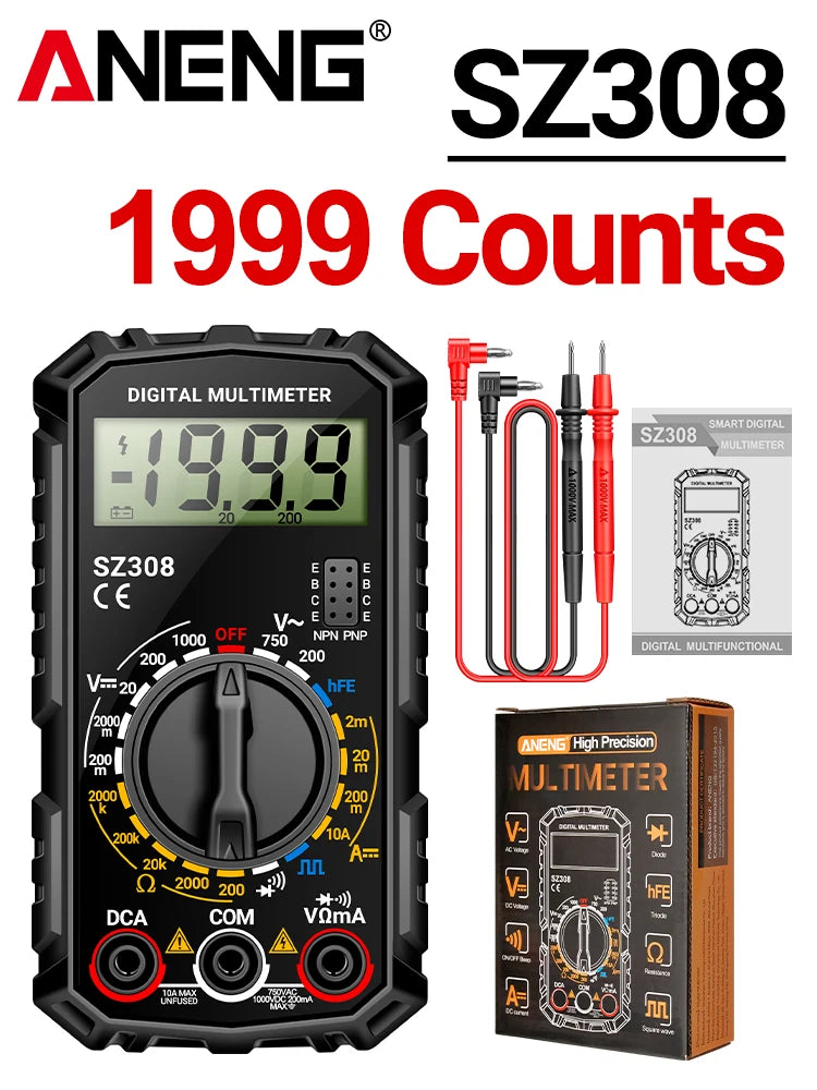 ANENG SZ308 Digital Multimeter   AC/DC Current Meter Voltage Resistance Meter Electrician LCD Backlight Ohm Square Wave Test