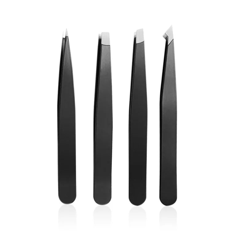 4 Piece Professional Tweezers Set Eyebrow Hair Removal, Beard Plucking, Stainless Steel Angled Tweezers Tools Hair Removal Tool