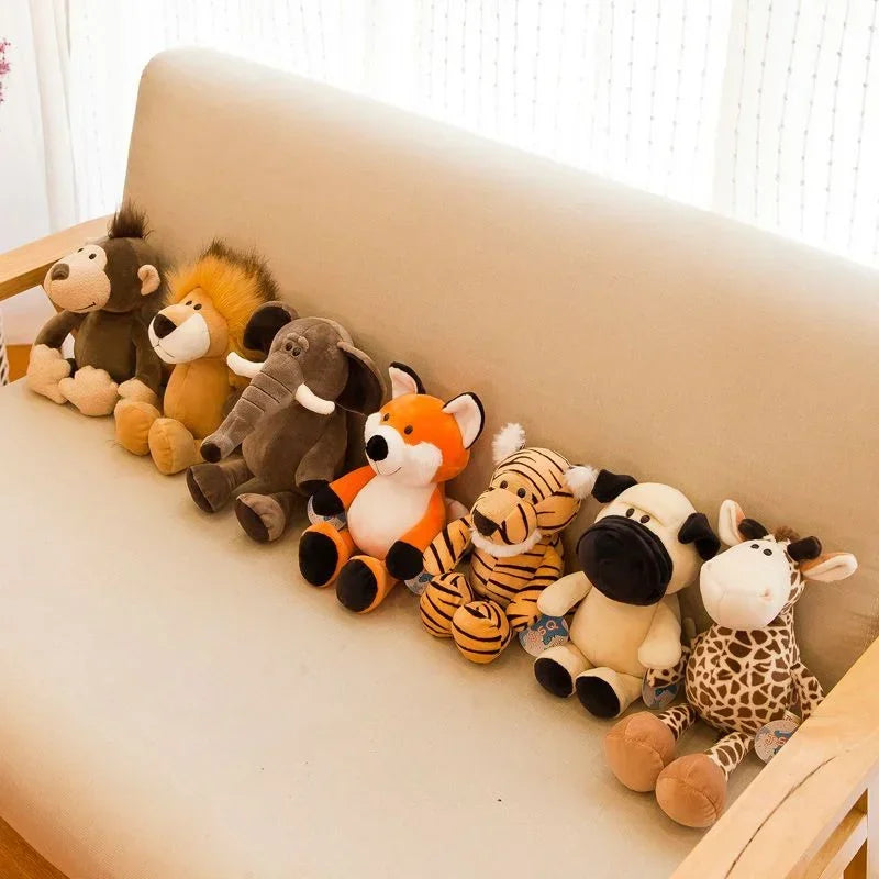 Peluche Kawaii de 25 cm, animal de la jungle, chien, zèbre, éléphant, lion, renard, girafe, jouets pour enfants, cadeau d'anniversaire