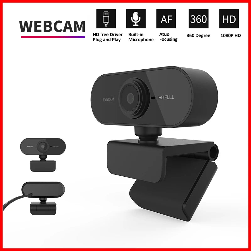 Mini webcam HD 1080P avec microphone, interface USB compatible avec ordinateur portable et de bureau, adaptée aux conférences vidéo en direct
