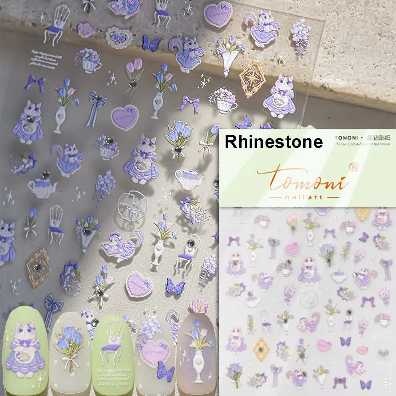 5D Cute Animal Nail Stickers Cute Sketching Graffiti Animal Cat Dog Nail Art Sticker Designs Self Adhesive Decoration Decal