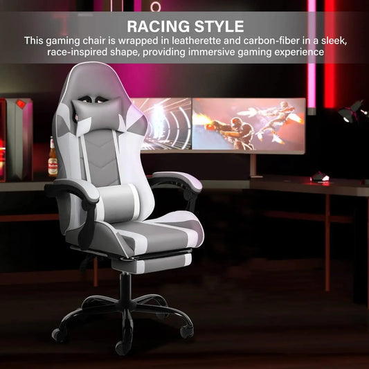 Chaise de jeu avec repose-pieds, chaise de bureau pivotante réglable style course, chaises de jeu vidéo ergonomiques