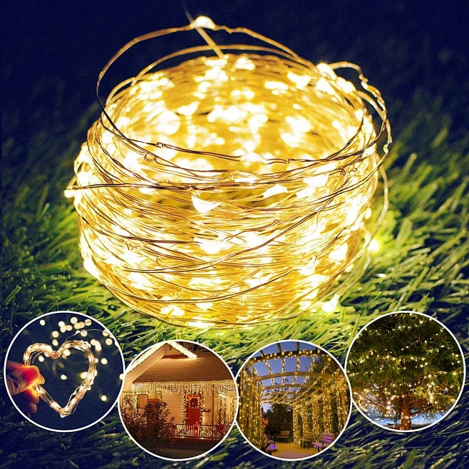 300LED Solar String Lights Outdoor Waterproof Copper Wire Fairy Lights 8 Modes Suitable for Wedding Party Christmas Decoration