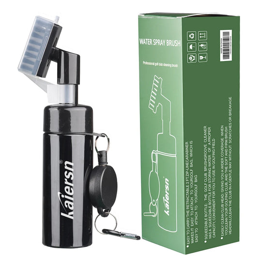 Brosse de nettoyage pour club de golf Kaiersn avec tube à rainures et réservoir étanche. Bouteille compressible pour un nettoyage facile.