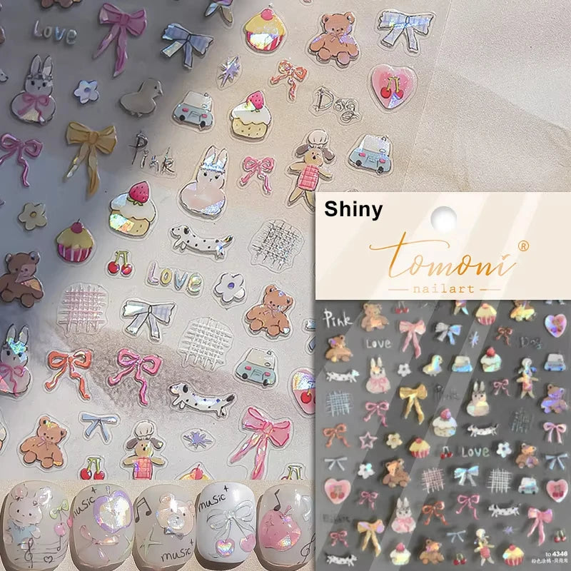 5D Cute Animal Nail Stickers Cute Sketching Graffiti Animal Cat Dog Nail Art Sticker Designs Self Adhesive Decoration Decal