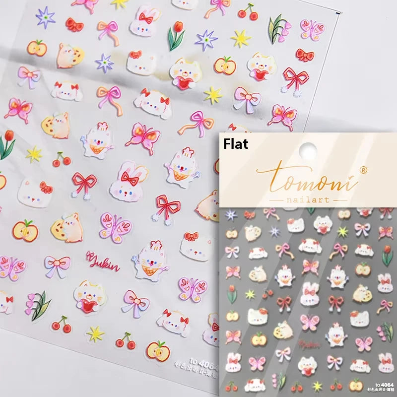 5D Cute Animal Nail Stickers Cute Sketching Graffiti Animal Cat Dog Nail Art Sticker Designs Self Adhesive Decoration Decal