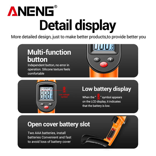 ANENG Digital Infrared Measuring Gun High Sensitivity Hygrometer Backlight Screen Laser Positioning NonContact Temperat TH201