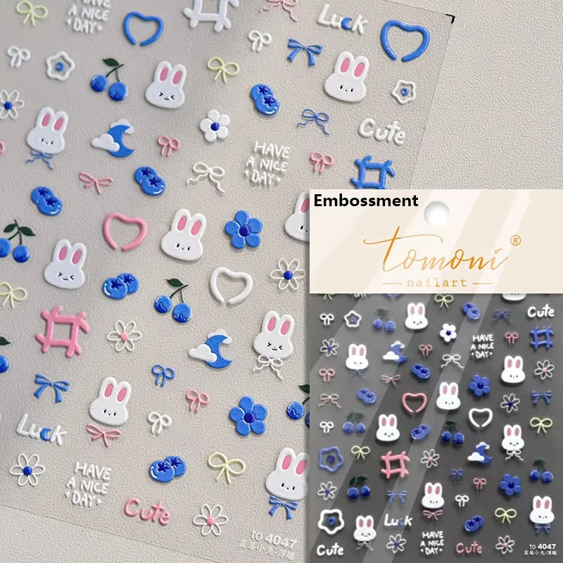 5D Cute Animal Nail Stickers Cute Sketching Graffiti Animal Cat Dog Nail Art Sticker Designs Self Adhesive Decoration Decal
