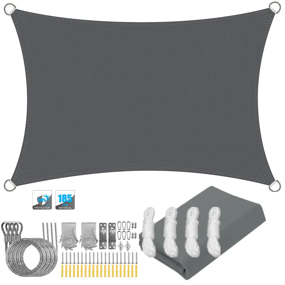 Voile d'ombrage rectangulaire imperméable et anti-UV pour jardin, terrasse, arrière-cour, terrasse, écran de confidentialité