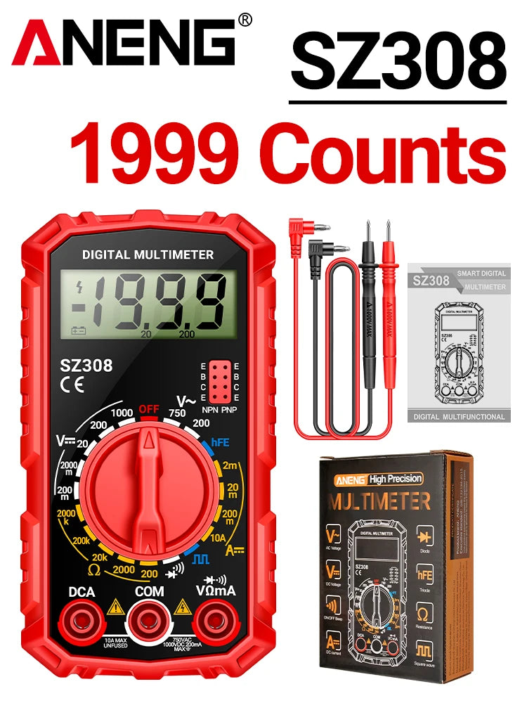 ANENG SZ308 Digital Multimeter   AC/DC Current Meter Voltage Resistance Meter Electrician LCD Backlight Ohm Square Wave Test