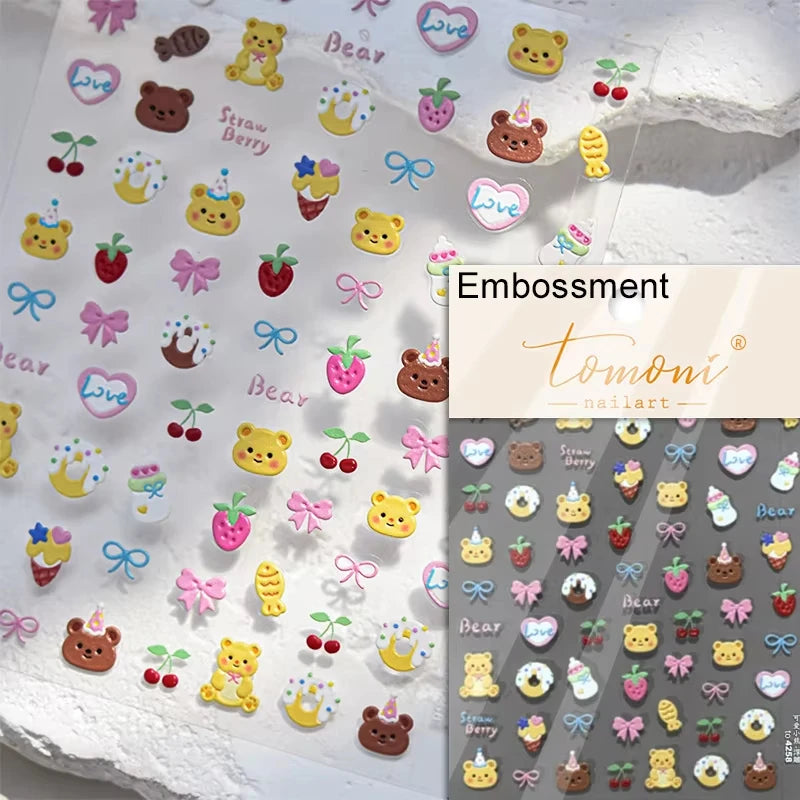 5D Cute Animal Nail Stickers Cute Sketching Graffiti Animal Cat Dog Nail Art Sticker Designs Self Adhesive Decoration Decal