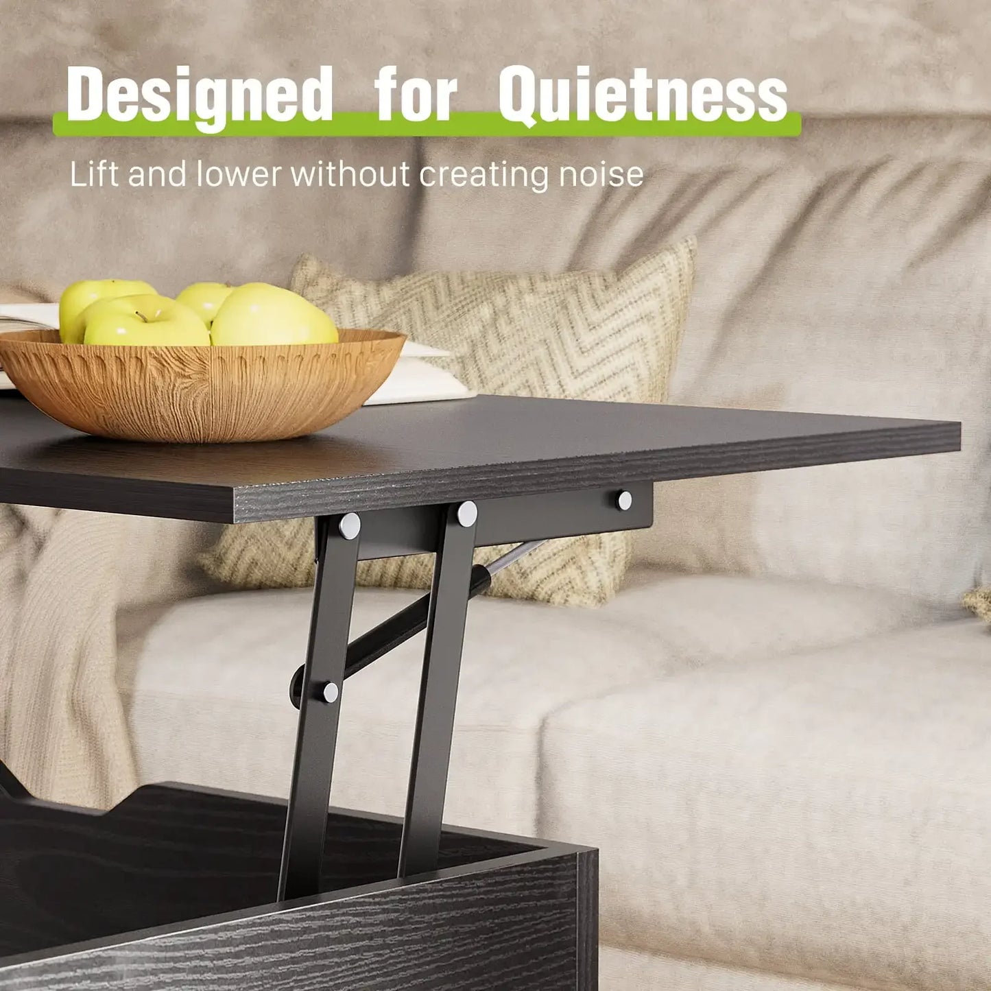 Table basse moderne à plateau relevable pour salon – Table centrale convertible à hauteur réglable avec rangement, finition expresso, noire