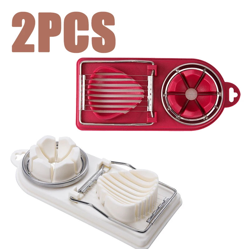 1/2PC Multi Functional Egg Cutting Artifact Stainless Steel Slicer Fancy Splitter Kitchen Divider Two in One Egg Cutter Tools