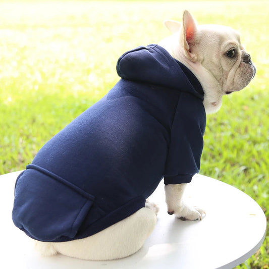Vêtements tendance pour chiens, automne et hiver, vêtements pour petits animaux, épais, chauds, couleur unie, pull à capuche de deux pieds, produits décontractés pour animaux de compagnie