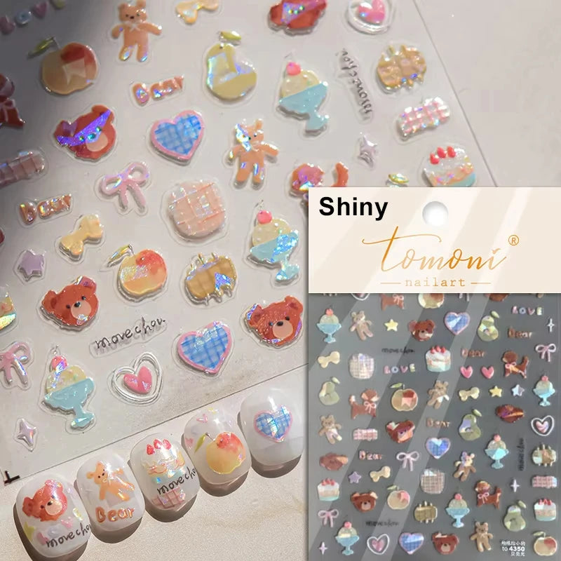 5D Cute Animal Nail Stickers Cute Sketching Graffiti Animal Cat Dog Nail Art Sticker Designs Self Adhesive Decoration Decal