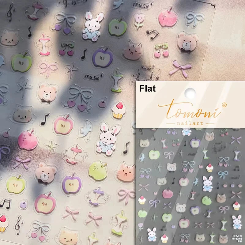 5D Cute Animal Nail Stickers Cute Sketching Graffiti Animal Cat Dog Nail Art Sticker Designs Self Adhesive Decoration Decal