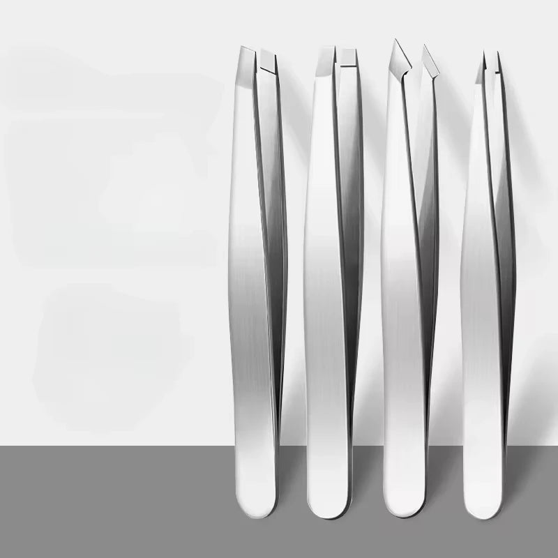 4 Piece Professional Tweezers Set Eyebrow Hair Removal, Beard Plucking, Stainless Steel Angled Tweezers Tools Hair Removal Tool