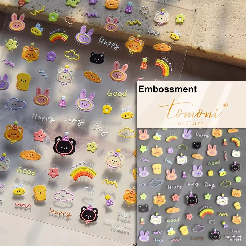 5D Cute Animal Nail Stickers Cute Sketching Graffiti Animal Cat Dog Nail Art Sticker Designs Self Adhesive Decoration Decal