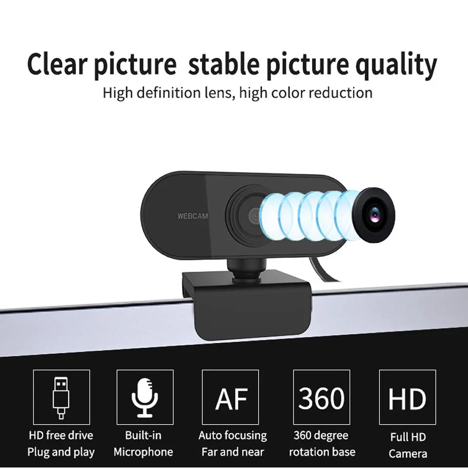 Mini webcam HD 1080P avec microphone, interface USB compatible avec ordinateur portable et de bureau, adaptée aux conférences vidéo en direct