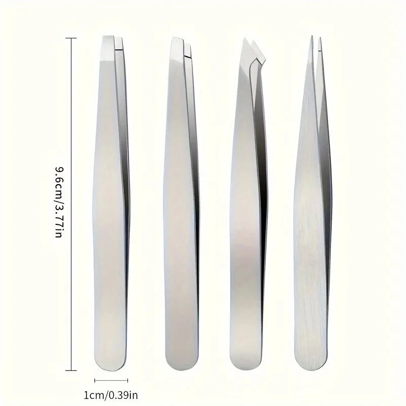 4 Piece Professional Tweezers Set Eyebrow Hair Removal, Beard Plucking, Stainless Steel Angled Tweezers Tools Hair Removal Tool