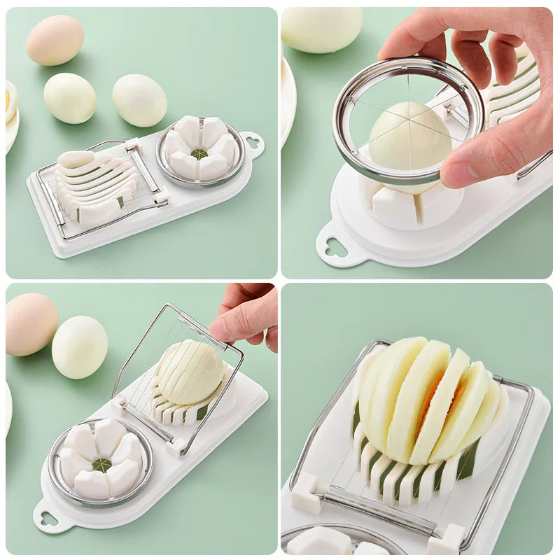 1/2PC Multi Functional Egg Cutting Artifact Stainless Steel Slicer Fancy Splitter Kitchen Divider Two in One Egg Cutter Tools