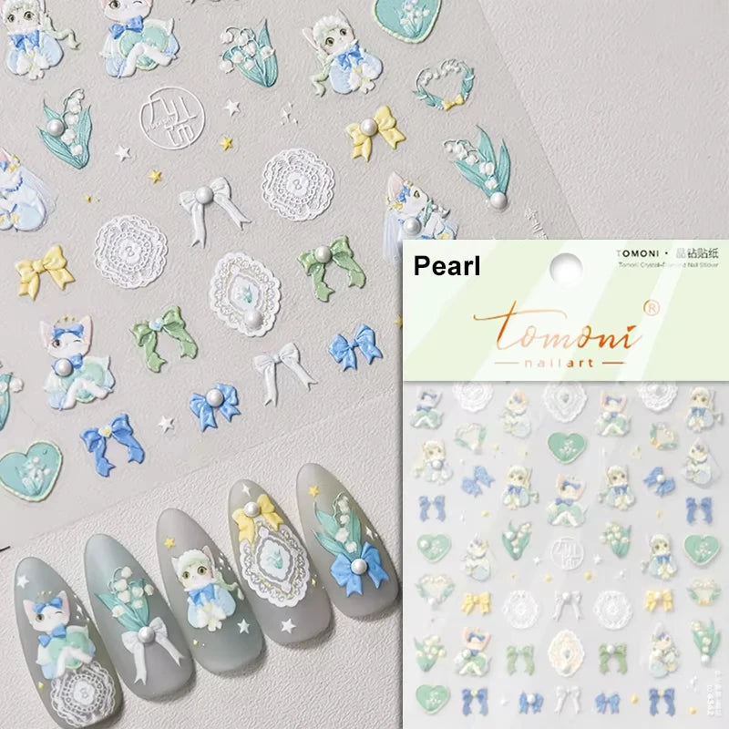5D Cute Animal Nail Stickers Cute Sketching Graffiti Animal Cat Dog Nail Art Sticker Designs Self Adhesive Decoration Decal