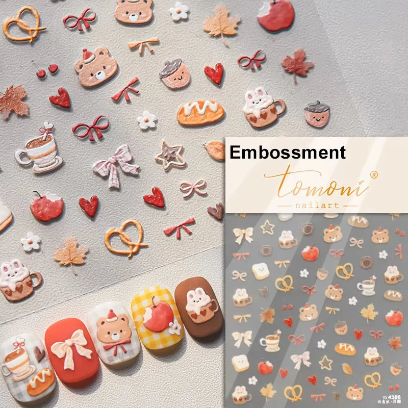 5D Cute Animal Nail Stickers Cute Sketching Graffiti Animal Cat Dog Nail Art Sticker Designs Self Adhesive Decoration Decal
