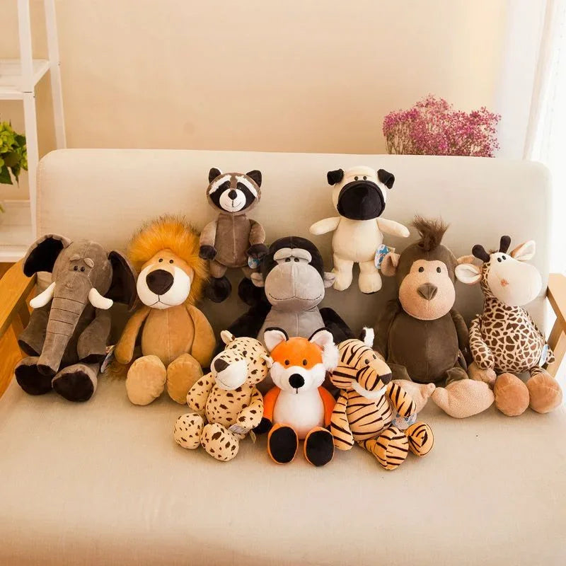 Peluche Kawaii de 25 cm, animal de la jungle, chien, zèbre, éléphant, lion, renard, girafe, jouets pour enfants, cadeau d'anniversaire
