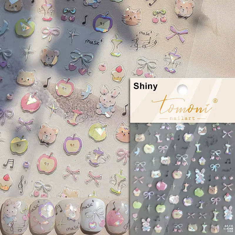 5D Cute Animal Nail Stickers Cute Sketching Graffiti Animal Cat Dog Nail Art Sticker Designs Self Adhesive Decoration Decal