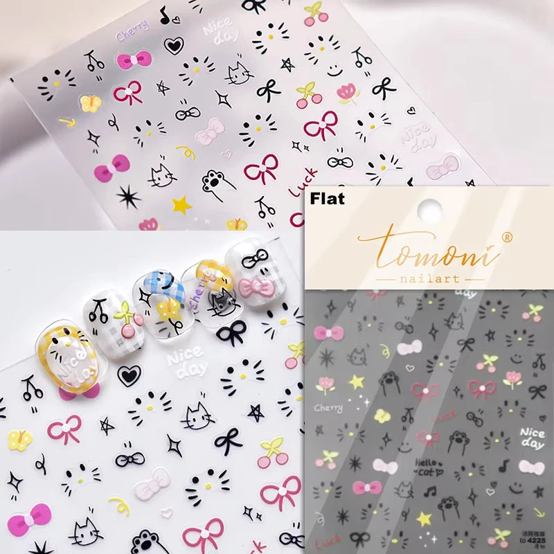 5D Cute Animal Nail Stickers Cute Sketching Graffiti Animal Cat Dog Nail Art Sticker Designs Self Adhesive Decoration Decal